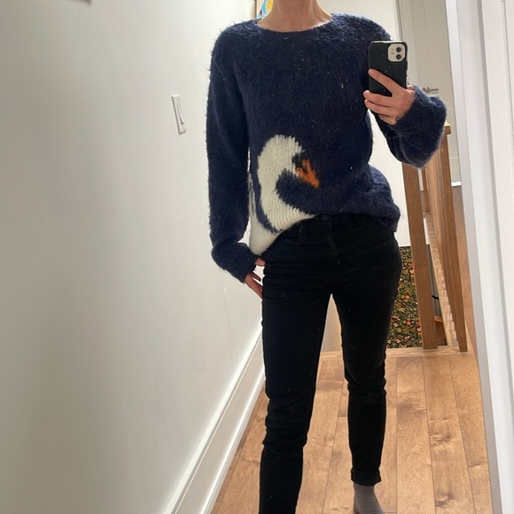 Press wool mohair blend navy blue swan knit sweater round neck size M - Picture 14 of 14